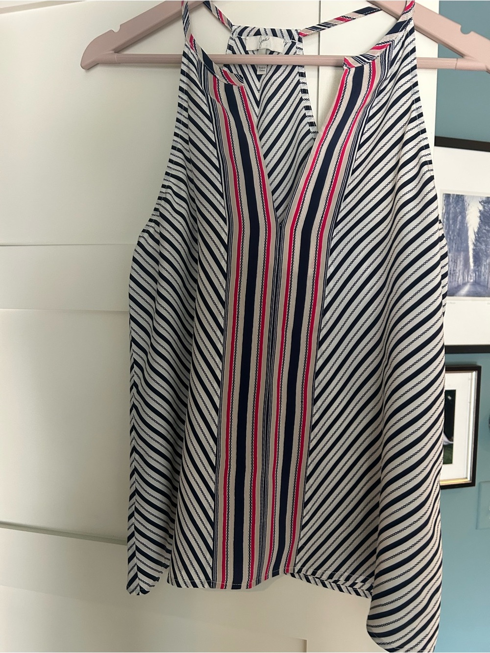 Joie Striped Sleeveless V-Neck Camisole Top in Navy, White & Pink